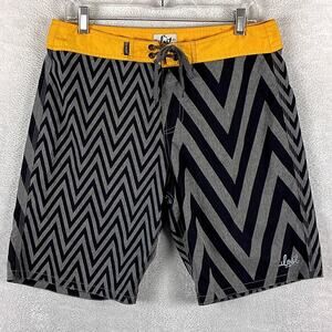 VTG Lost Enterprises Board Shorts Mens 32 Black Gray Stripe Beach Surf Skate Y2K